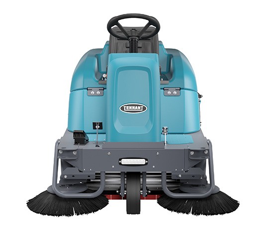 The front view of the Tennant S960 ride-on sweeper.