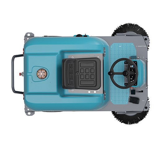 A birds eye view of the Tennant S960 ride-on sweeper.