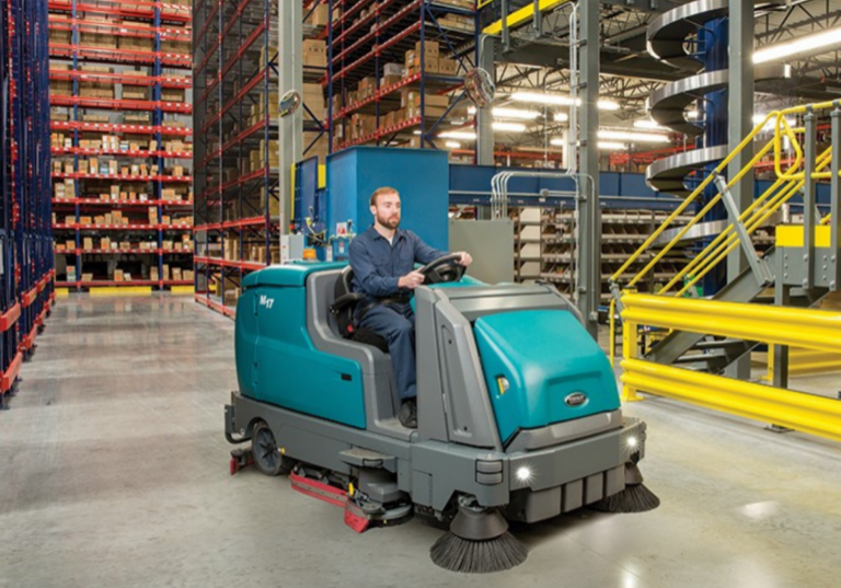 How to clean a warehouse with Tennant M17 sweeper scrubber